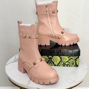Cape Robbin Yuri Nude Studded Combat Boots Womens 7 Chunky Lug Sole Biker Glam